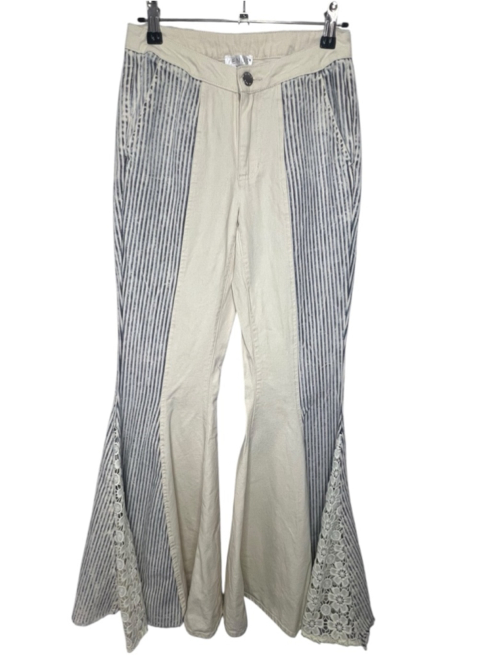 Venus Boho Festival Lace Inset Stripe Flare Wide Leg Pants Guy